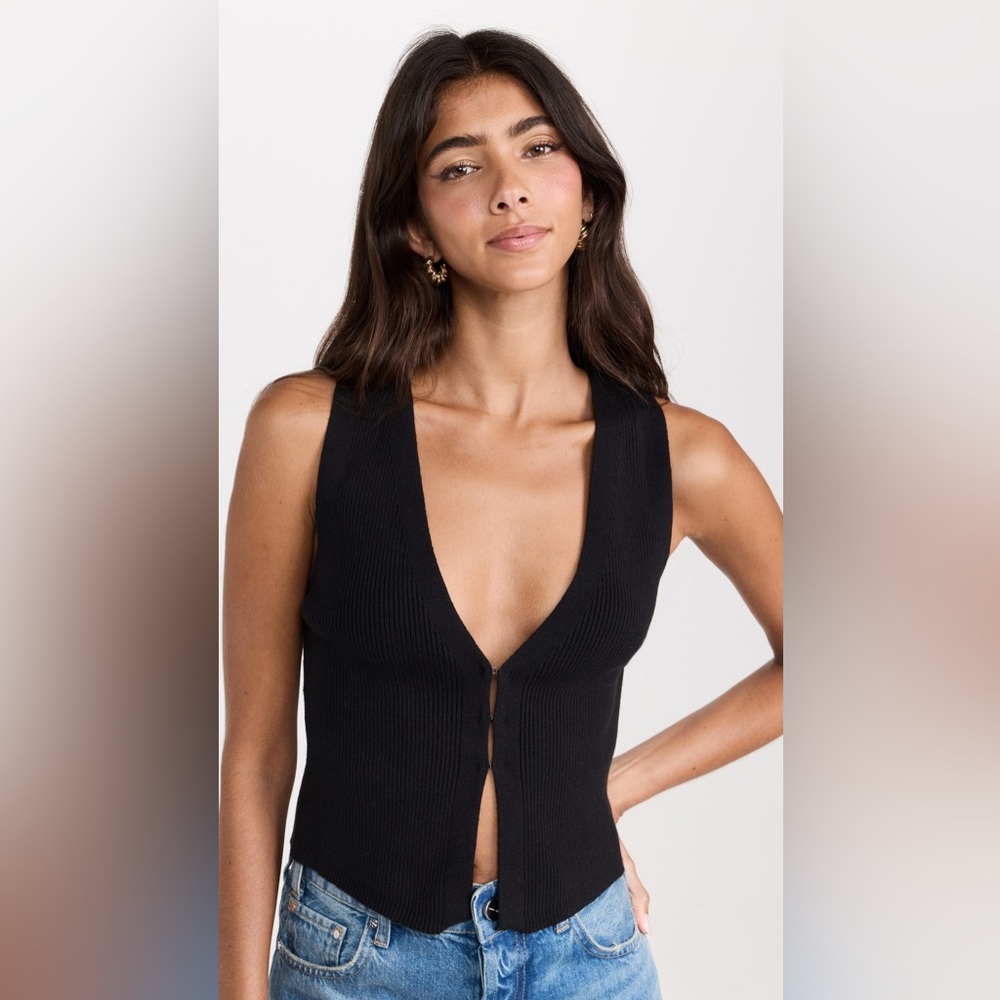 NWOT REFORMATION MYRTLE COTTON SWEATER VEST BLACK SIZE LARGE